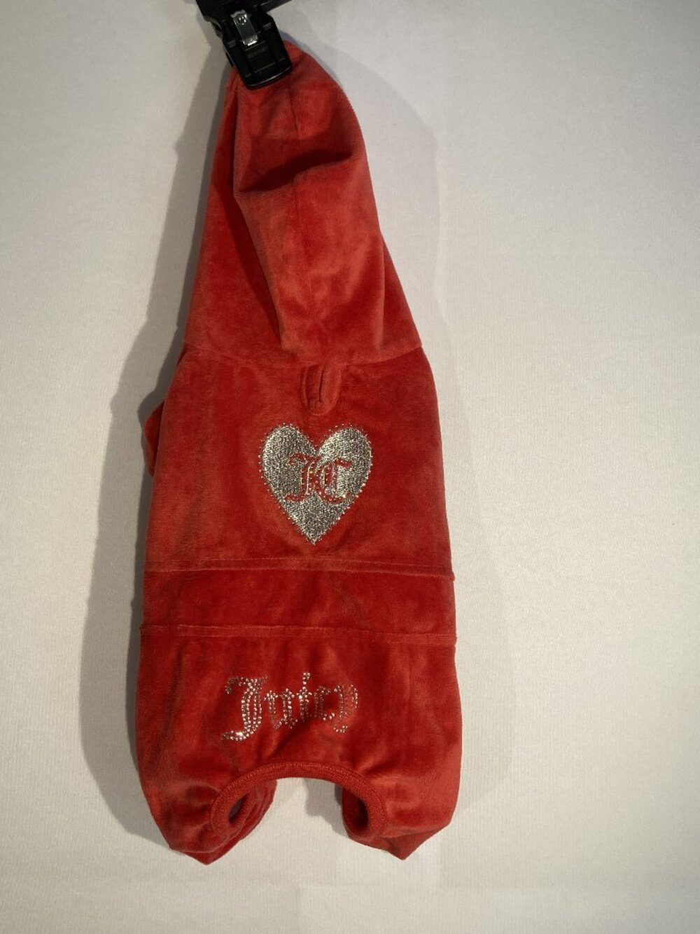 Juicy Couture Velour Dog Hoodie Jumpsuit Pink Rhinestone Heart Size S